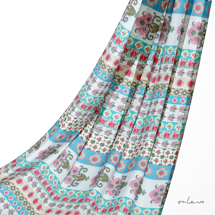 ‘PERANAKAN FLORAL TILE’ Silk Cotton Scarf