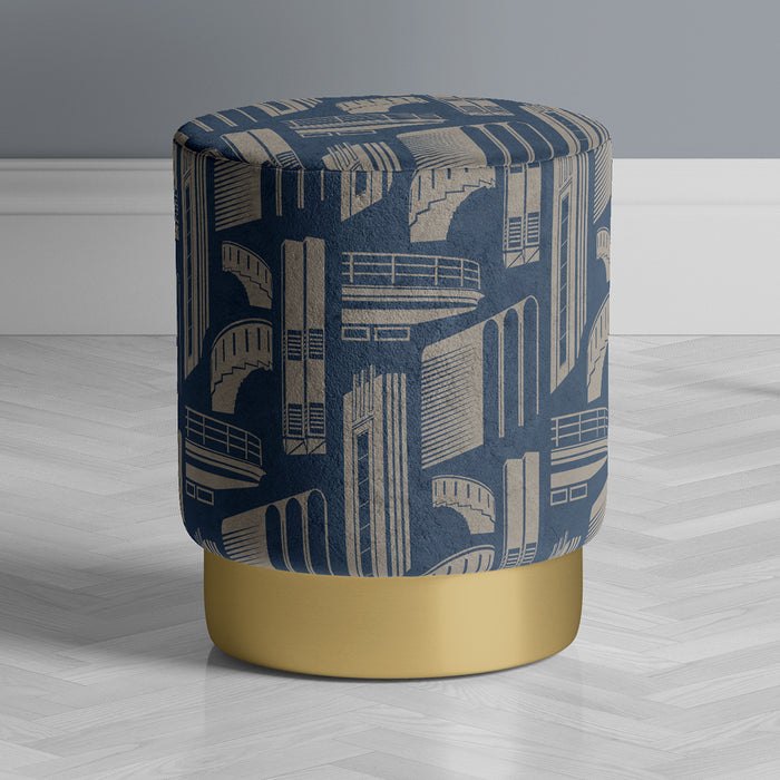 ‘GLIMPSES OF ART DECO’ VELVET OTTOMAN WITH BRASS