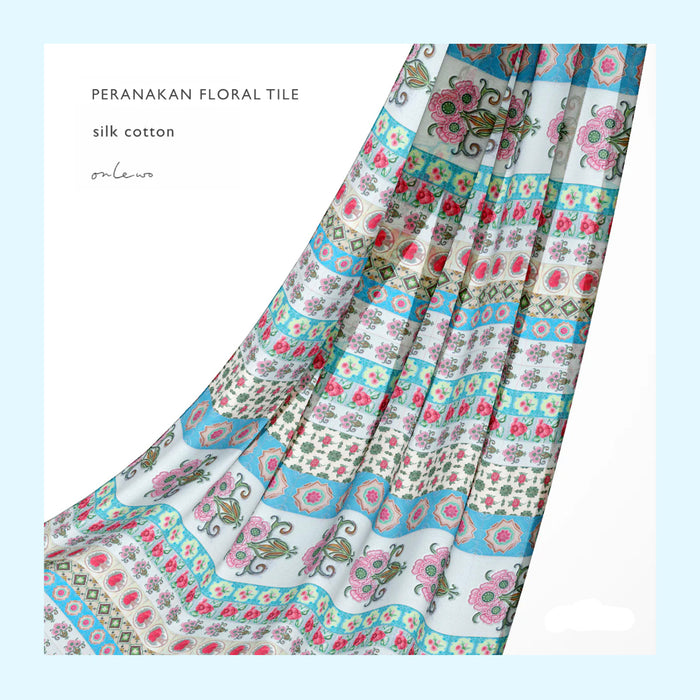 ‘PERANAKAN FLORAL TILE’ Silk Cotton Scarf